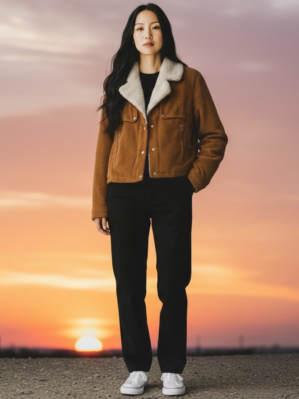 FREE PEOPLE Corduroy Sherpa Collar Jacket Rust S